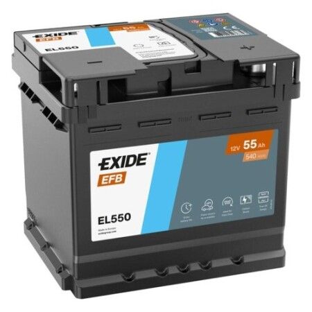 Batterie Exide Start-Stop EFB EL550 12V 55Ah 540A, vue trois quarts