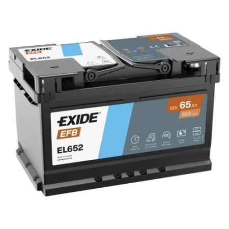Batterie Exide Start-Stop EFB EL652 12V 65Ah 650A, vue trois quarts