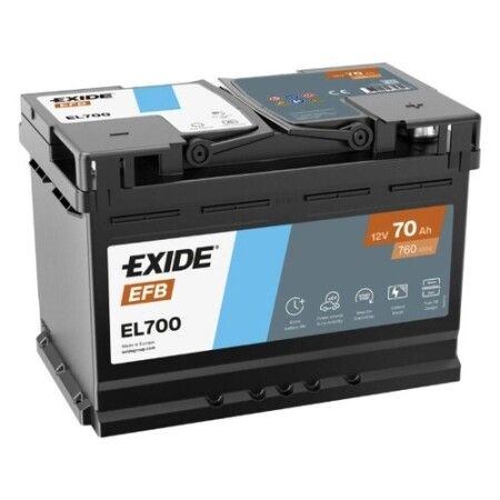 Batterie Exide Start-Stop EFB EL700 12V 70Ah 760A, vue trois quarts