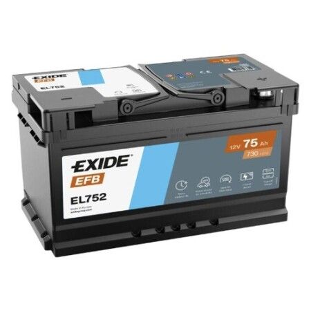 Batterie Exide Start-Stop EFB EL752 12V 75Ah 730A, vue trois quarts