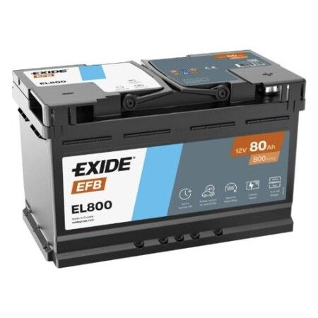 Batterie Exide Start-Stop EFB EL800 12V 80Ah 800A, vue trois quarts