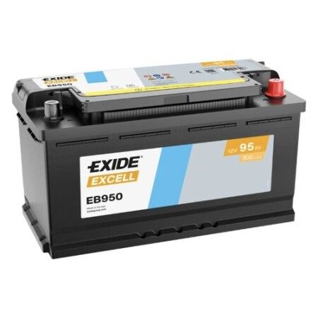 Batterie Exide Excell EB950 12V 95Ah 800A, vue trois quarts