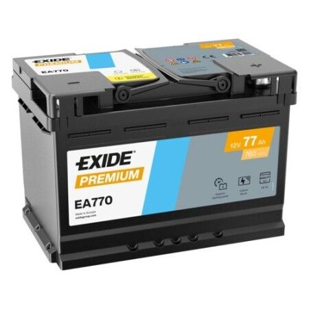 Batterie Exide Premium EA770 12V 77Ah 760A, vue trois quarts