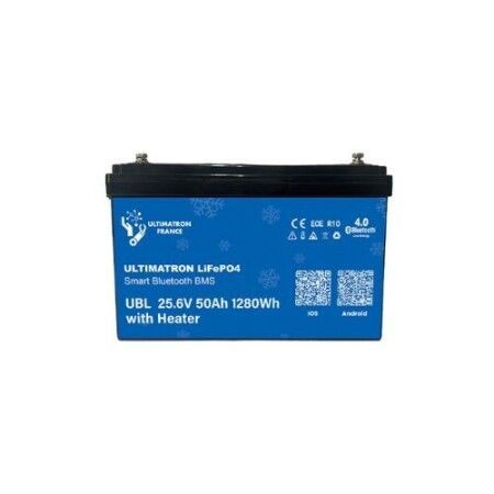 Ultimatron Batterie Lithium 25.6V 50Ah LiFePO4 Smart BMS Avec Bluetooth et Smart BMS int&eacute;gr&eacute; et chauffage